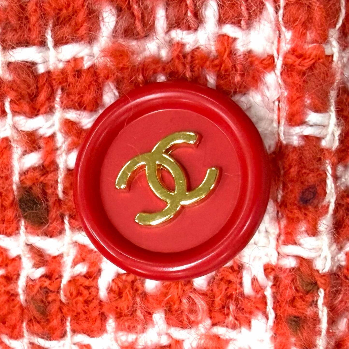 Chanel Vintage Wool Mohair Blend CC Logo Button Tweed Coat Red White 36 — view 6