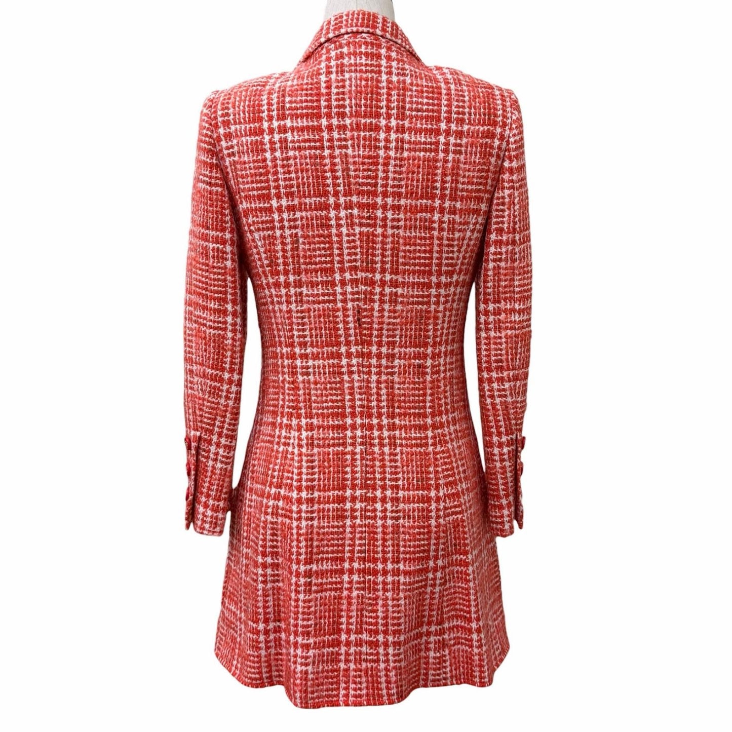 Chanel Vintage Wool Mohair Blend CC Logo Button Tweed Coat Red White 36 — view 3