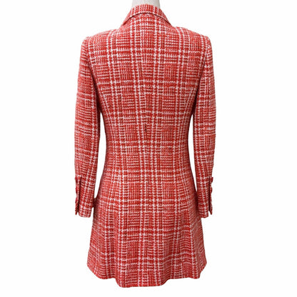 Chanel Vintage Wool Mohair Blend CC Logo Button Tweed Coat Red White 36 — view 3