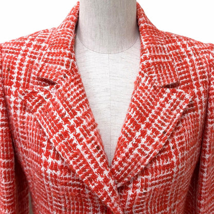 Chanel Vintage Wool Mohair Blend CC Logo Button Tweed Coat Red White 36 — view 4