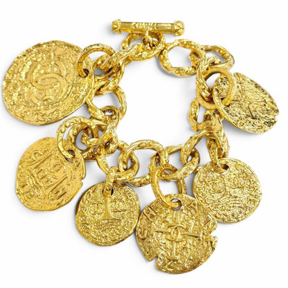 Chanel Vintage CC Logo Medal Chain Bracelet Gold