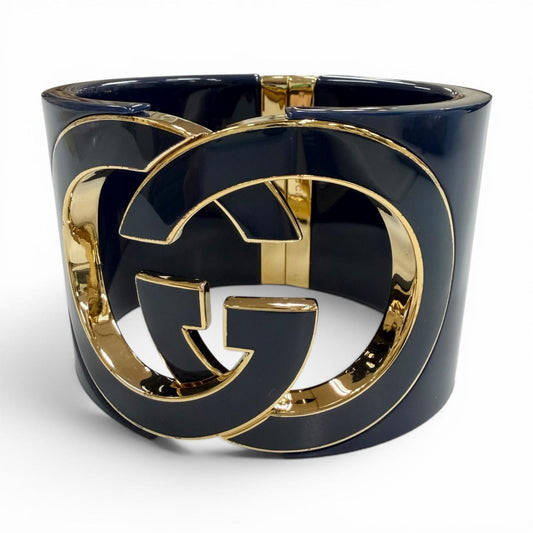 Gucci Interlocking Calf Bracelet Bangle Navy Gold