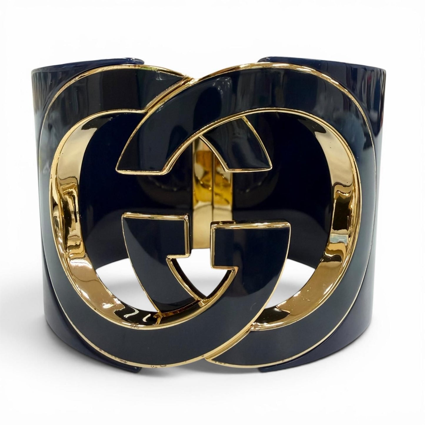 Gucci Interlocking Calf Bracelet Bangle Navy Gold — view 2