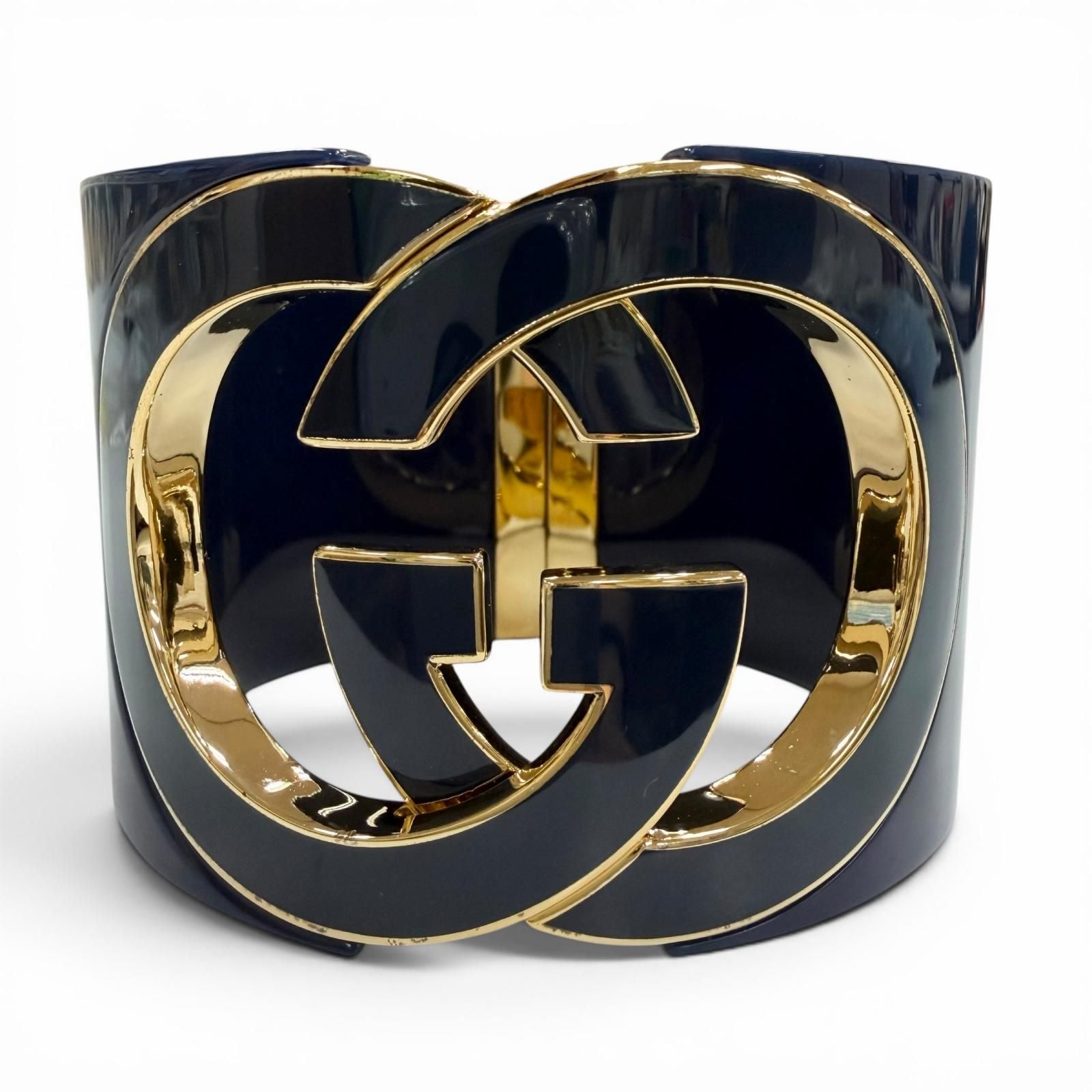 Gucci Interlocking Calf Bracelet Bangle Navy Gold — view 2
