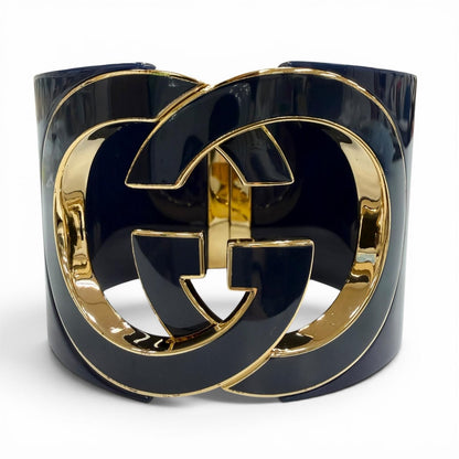 Gucci Interlocking Calf Bracelet Bangle Navy Gold — view 2