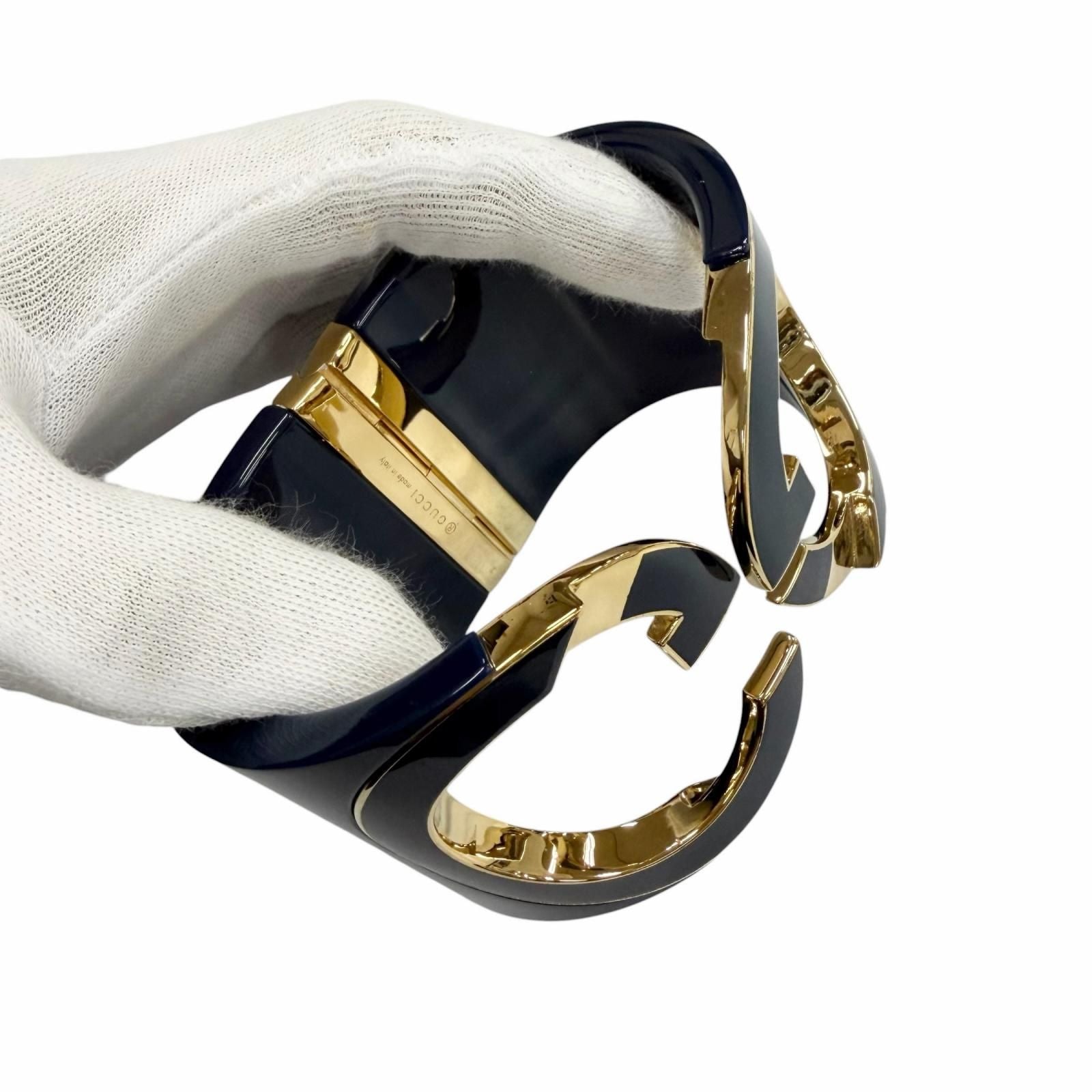 Gucci Interlocking Calf Bracelet Bangle Navy Gold — view 7