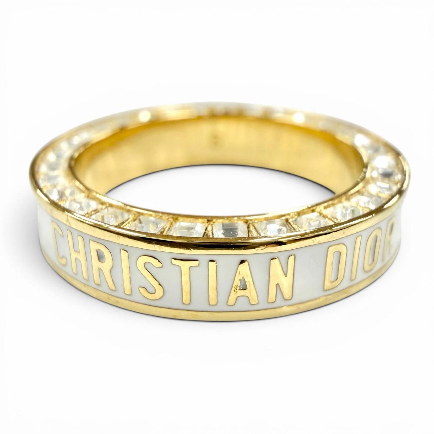 Dior Night Code Ring Crystal Logo Rhinestone Pave White Gold