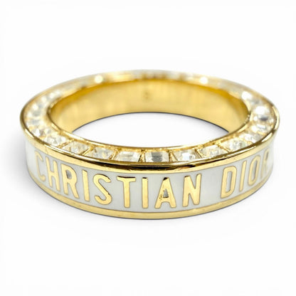 Dior Night Code Ring Crystal Logo Rhinestone Pave White Gold