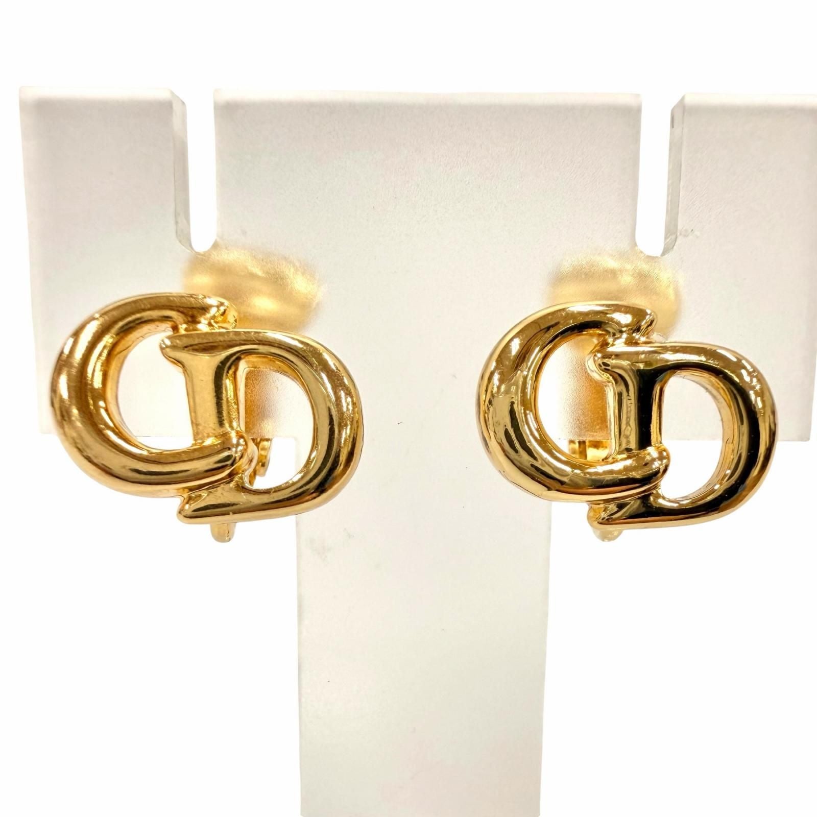 Dior Vintage CD Logo Earrings for Both Ears Gold