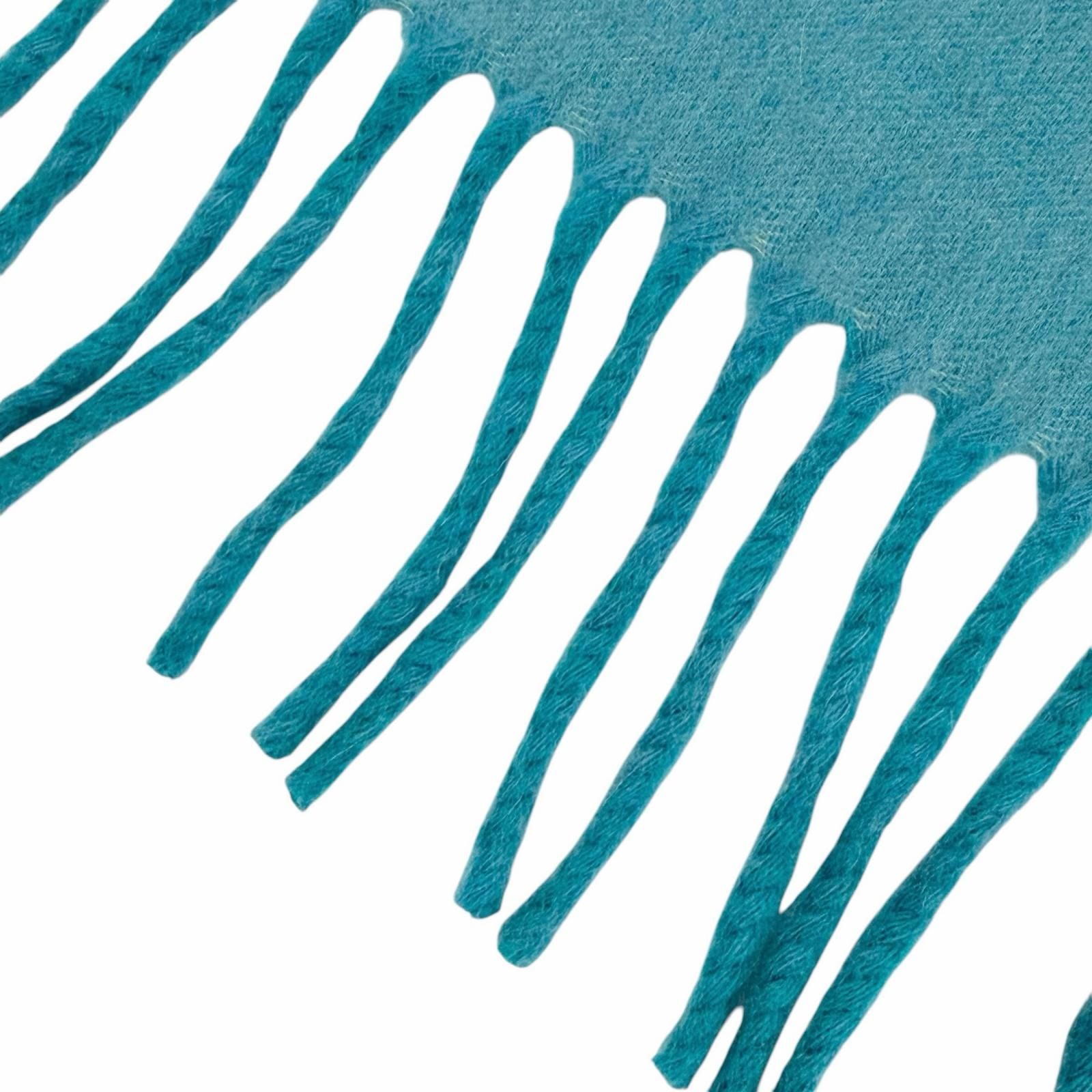 Hermes Cashmere 100% Blue Turquoise Evelyne Logo Fringe Bicolor Scarf — view 5