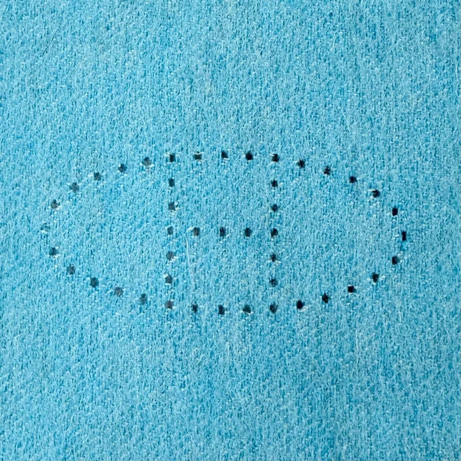 Hermes Cashmere 100% Blue Turquoise Evelyne Logo Fringe Bicolor Scarf — view 6