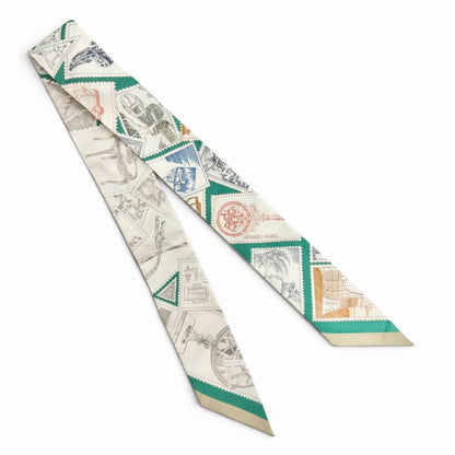 Hermes le Philateliste du Faubourg Enthusiast Silk 100% Scarf Green Recommended