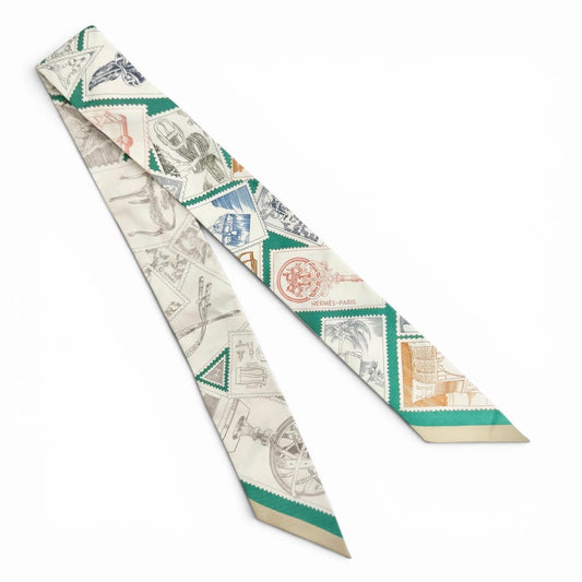 Hermes le Philateliste du Faubourg Enthusiast Silk 100% Scarf Green Recommended