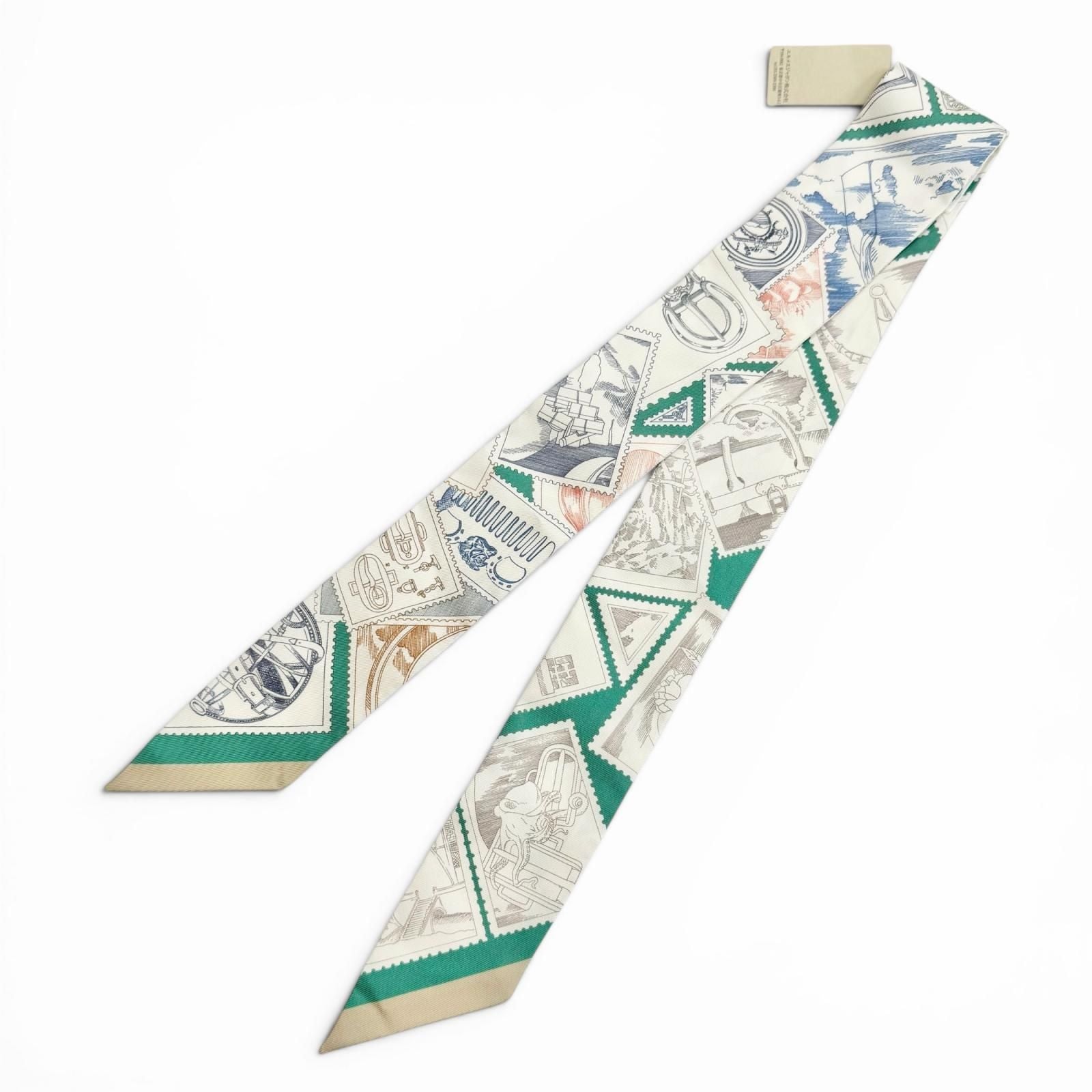 Hermes le Philateliste du Faubourg Enthusiast Silk 100% Scarf Green Recommended — view 3
