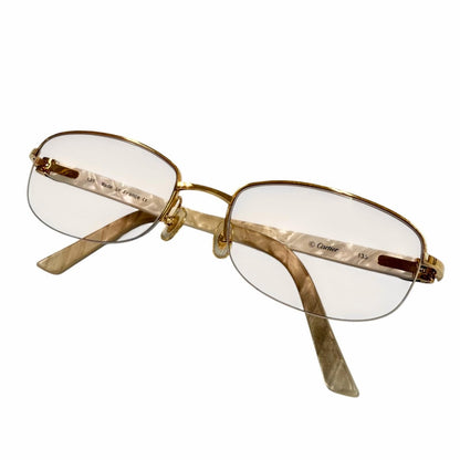 Cartier Vintage Marble Motif Half Frim Two Point Logo Eyewear Sunglasses Gold