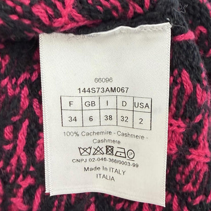 Dior Cashmere Bee Embroidered Leopard Pattern Short Sleeve Knit Pink Black 38 — view 7
