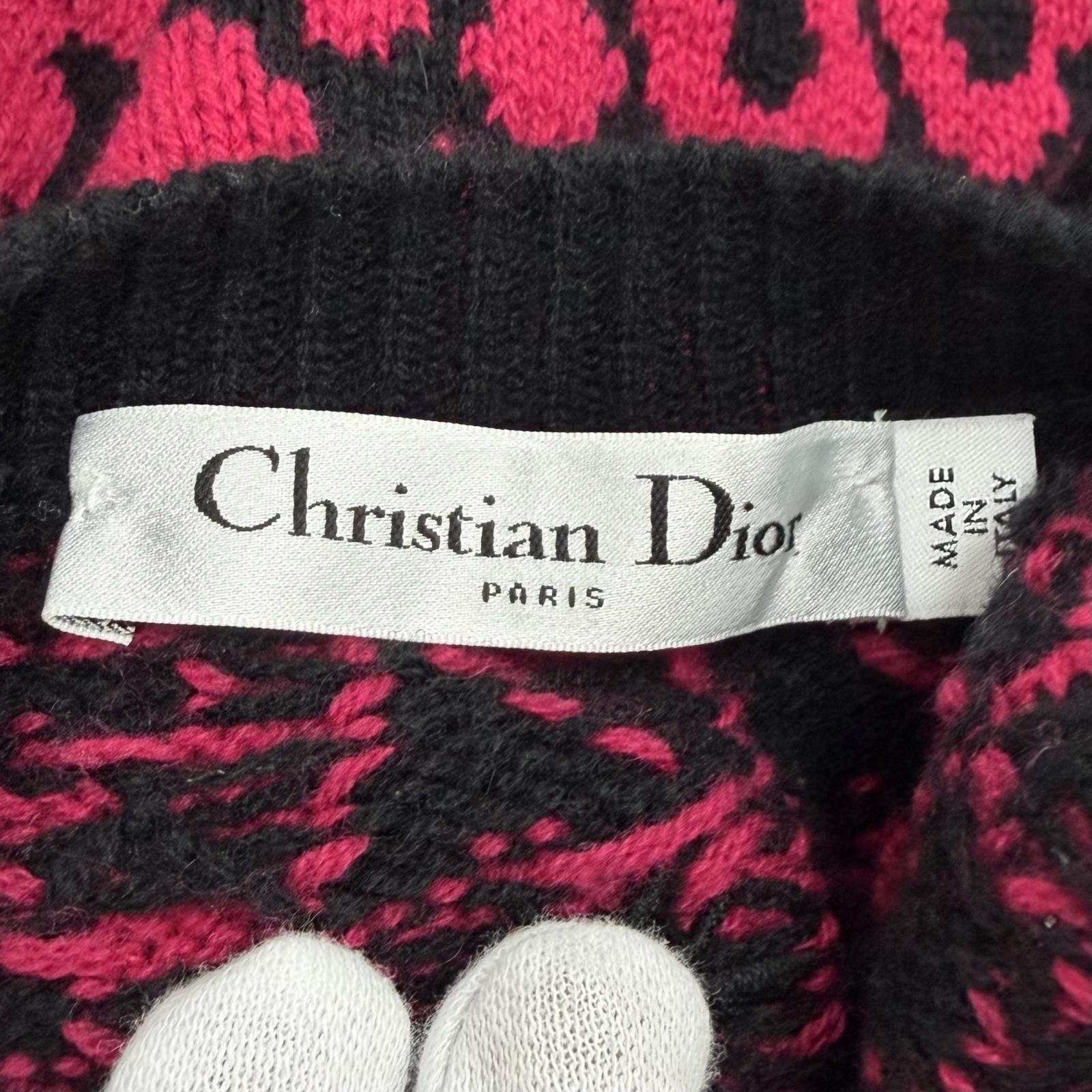 Dior Cashmere Bee Embroidered Leopard Pattern Short Sleeve Knit Pink Black 38 — view 6