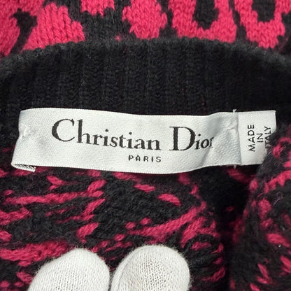 Dior Cashmere Bee Embroidered Leopard Pattern Short Sleeve Knit Pink Black 38 — view 6