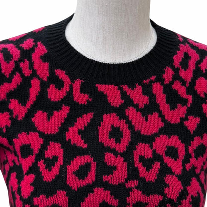 Dior Cashmere Bee Embroidered Leopard Pattern Short Sleeve Knit Pink Black 38 — view 4