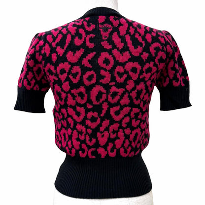 Dior Cashmere Bee Embroidered Leopard Pattern Short Sleeve Knit Pink Black 38 — view 3