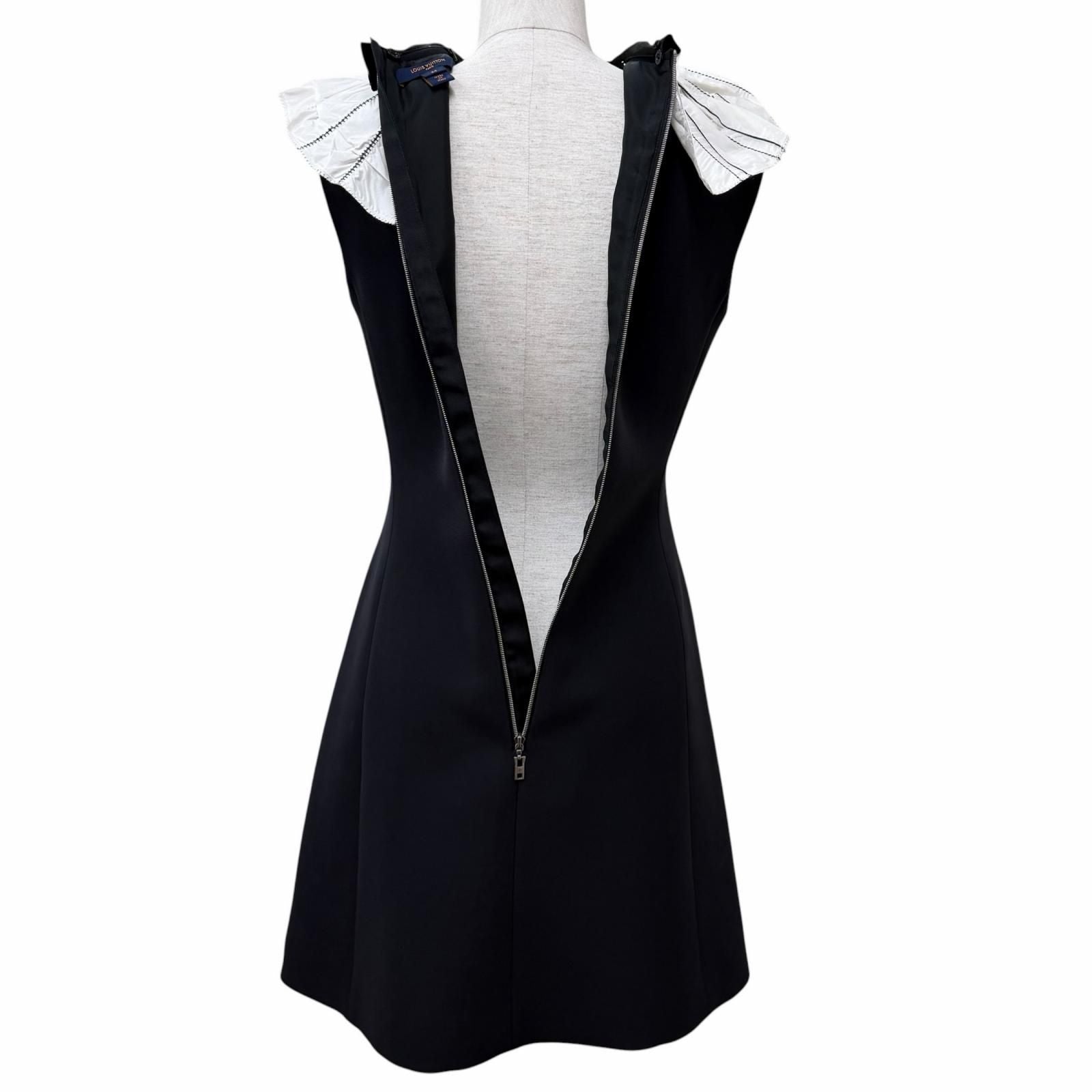 Louis Vuitton Wool Silk Blend Ribbon Collar Logo Zip Knee Length Sleeveless — view 5