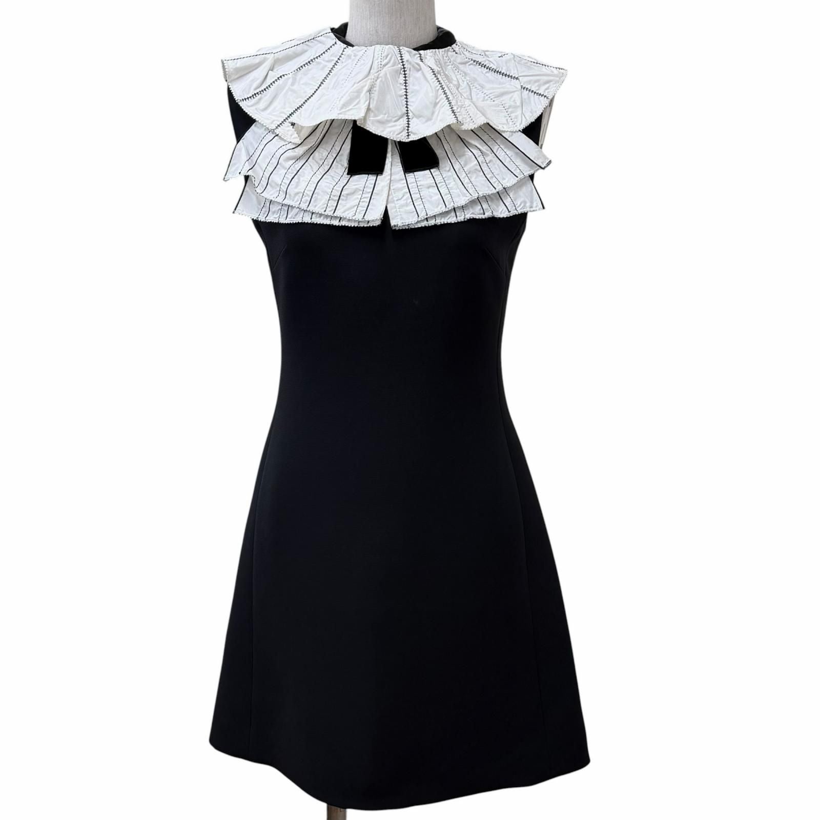 Louis Vuitton Wool Silk Blend Ribbon Collar Logo Zip Knee Length Sleeveless