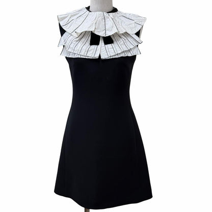 Louis Vuitton Wool Silk Blend Ribbon Collar Logo Zip Knee Length Sleeveless