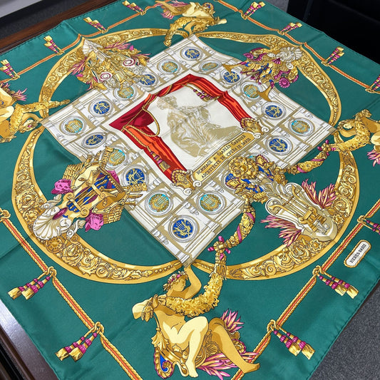 Hermes Carre 90 Scarf Hommage a Charles Garnier Lou Tribute to Green Silk