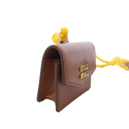 Miu Miu Miu Trick Mini Pouch Charm Airpods Case Leather Brown Yellow TK — view 4
