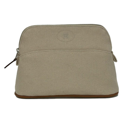 Hermes Pouch Light Beige Brown Silver Leather