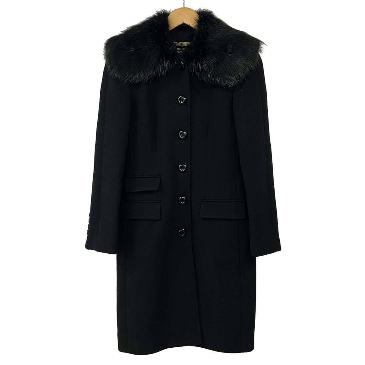 Dolce & Gabbana Coat 40 M Black Long Sleeve Beaver Fur Shoulder Pad Winter