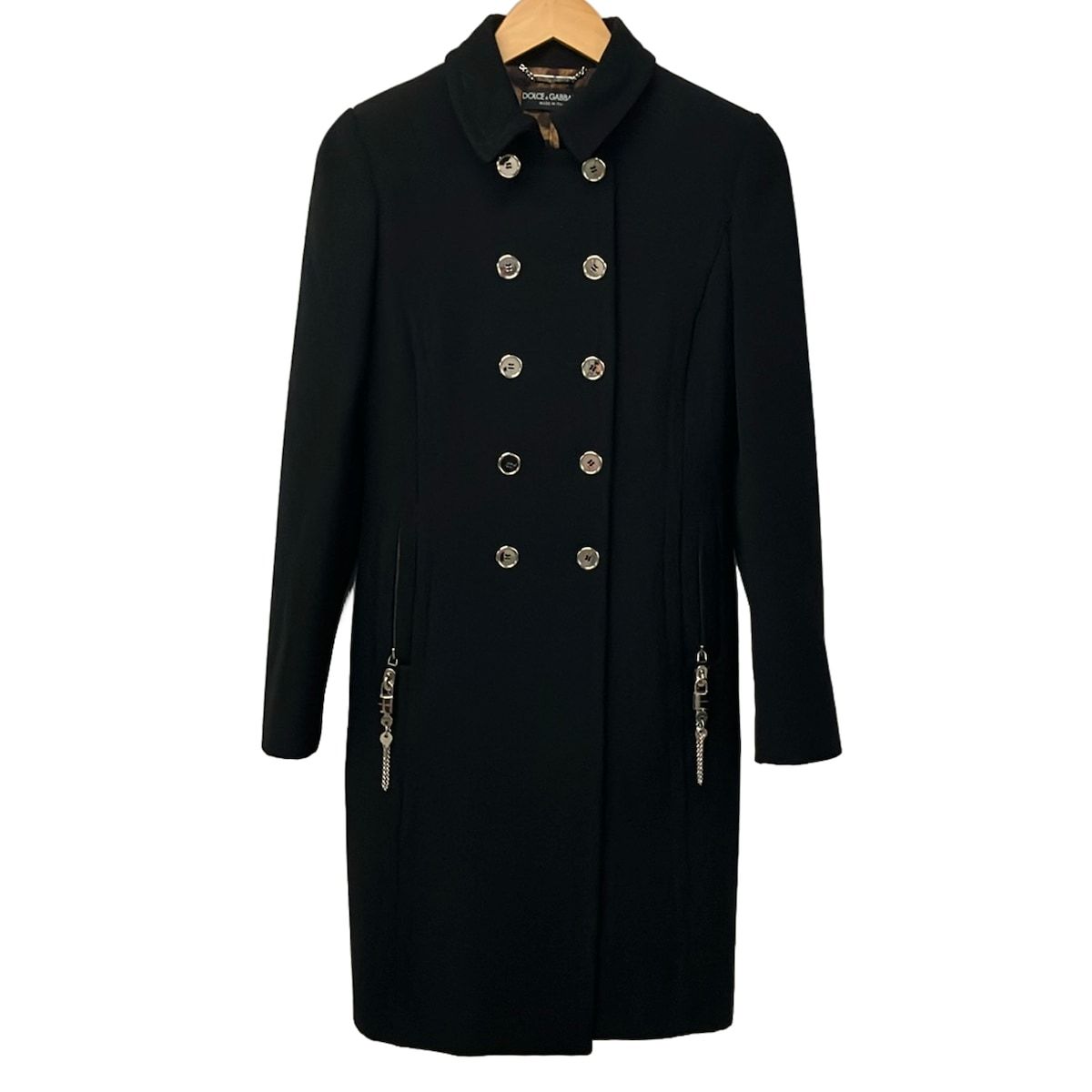 Dolce & Gabbana Coat 38 S Dark Navy Long Sleeve Shoulder Pad Padlock Winter