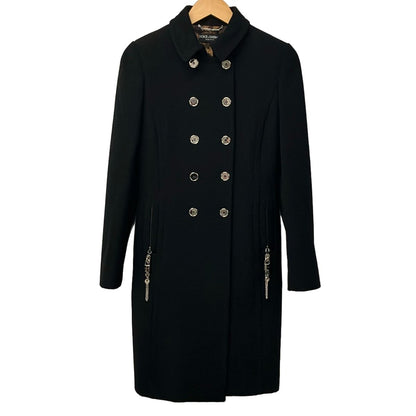 Dolce & Gabbana Coat 38 S Dark Navy Long Sleeve Shoulder Pad Padlock Winter
