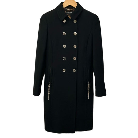 Dolce & Gabbana Coat 38 S Dark Navy Long Sleeve Shoulder Pad Padlock Winter