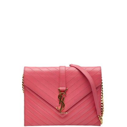 Saint Laurent Stitch YSL Logo Crossbody Chain Shoulder Bag Pink Leather