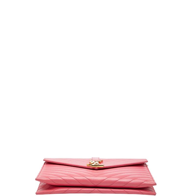 Saint Laurent Stitch YSL Logo Crossbody Chain Shoulder Bag Pink Leather — view 3
