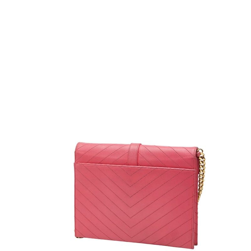 Saint Laurent Stitch YSL Logo Crossbody Chain Shoulder Bag Pink Leather — view 2