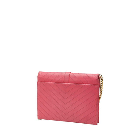 Saint Laurent Stitch YSL Logo Crossbody Chain Shoulder Bag Pink Leather — view 2