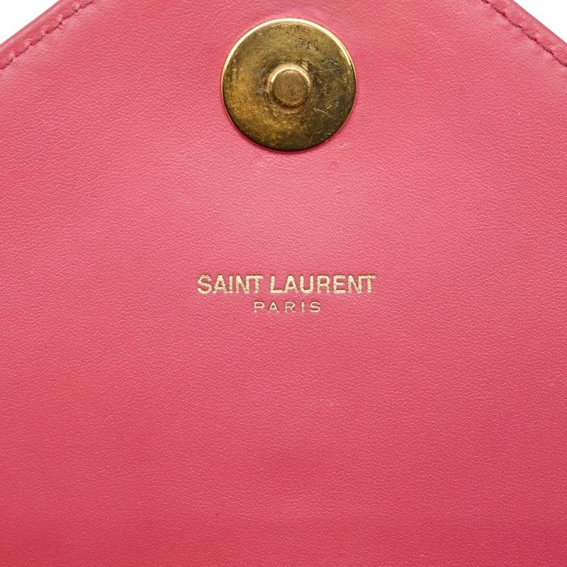 Saint Laurent Stitch YSL Logo Crossbody Chain Shoulder Bag Pink Leather — view 6