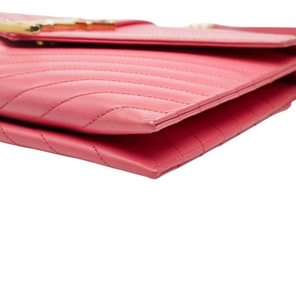 Saint Laurent Stitch YSL Logo Crossbody Chain Shoulder Bag Pink Leather — view 4