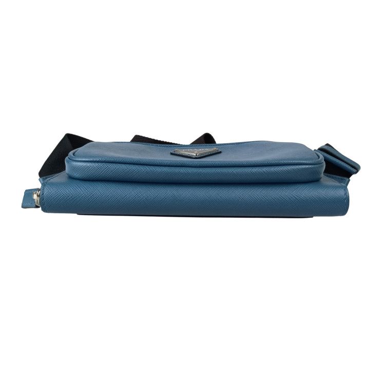 Prada Belt Bag Triangle Logo Bag Blue Saffiano Shoulder Mark Silver — view 4