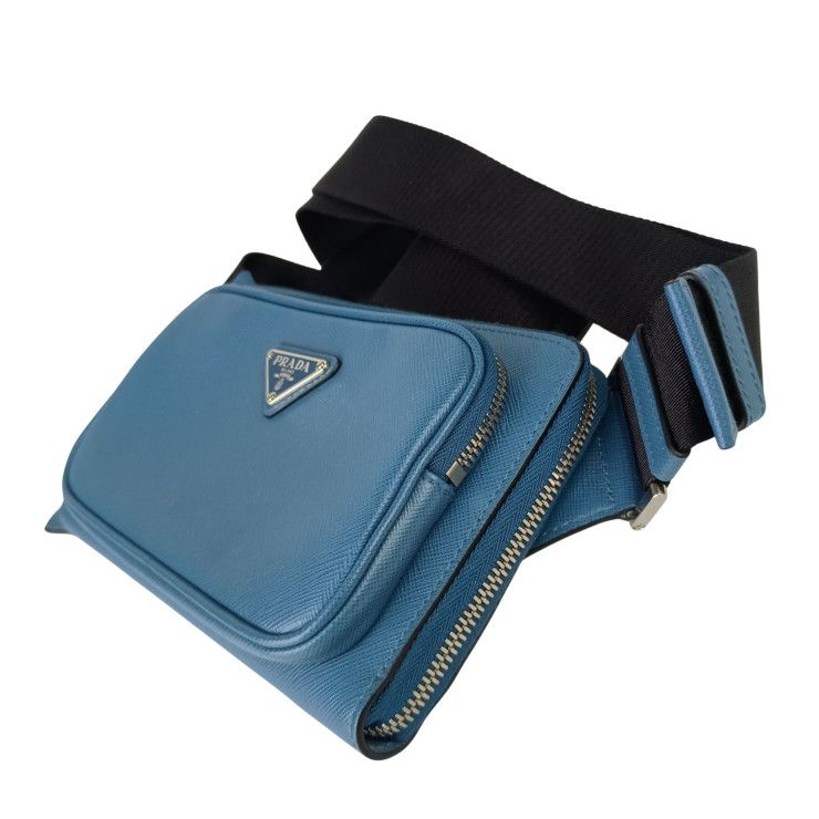 Prada Belt Bag Triangle Logo Bag Blue Saffiano Shoulder Mark Silver — view 2