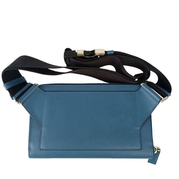 Prada Belt Bag Triangle Logo Bag Blue Saffiano Shoulder Mark Silver — view 3