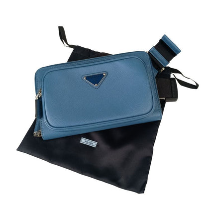 Prada Belt Bag Triangle Logo Bag Blue Saffiano Shoulder Mark Silver — view 9