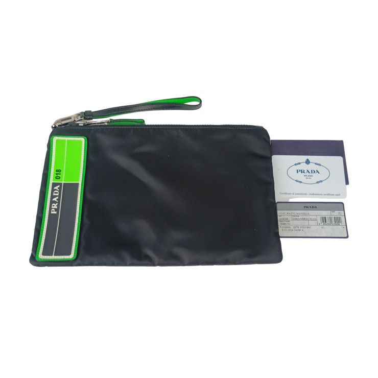 Prada Clutch Pouch Black Emerald Nylon Rubber Leather — view 9