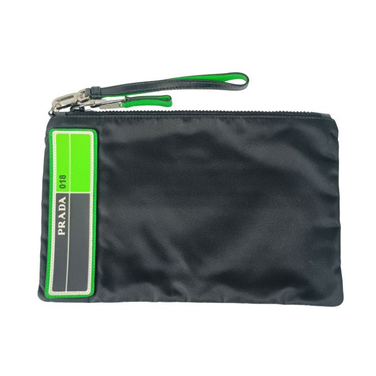 Prada Clutch Pouch Black Emerald Nylon Rubber Leather