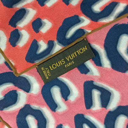 Louis Vuitton Shawl Carre Jean Leopard Patique Red Gray Silk Scarf — view 5