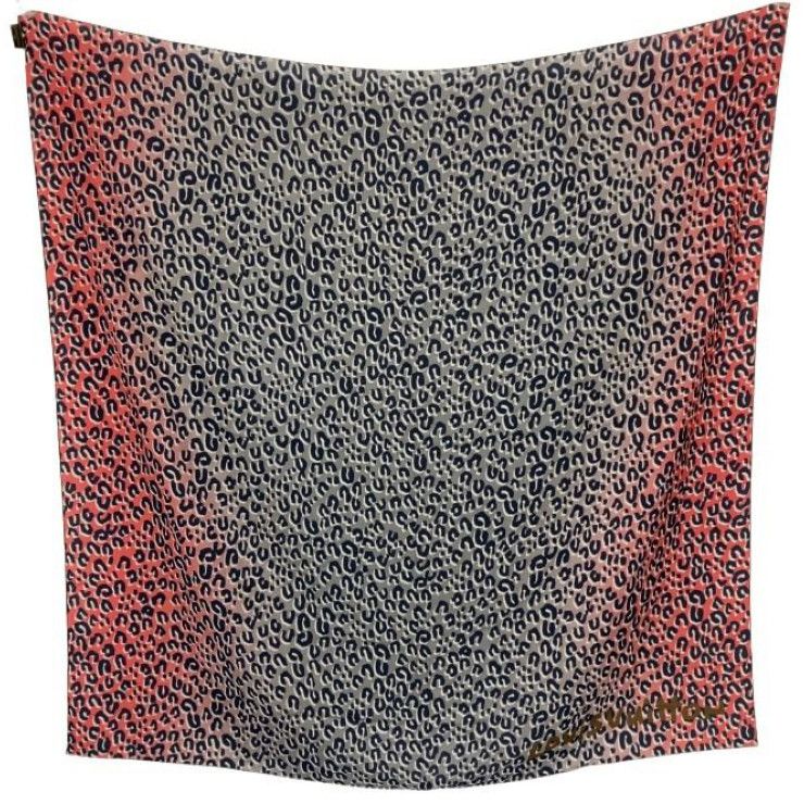 Louis Vuitton Shawl Carre Jean Leopard Patique Red Gray Silk Scarf — view 2