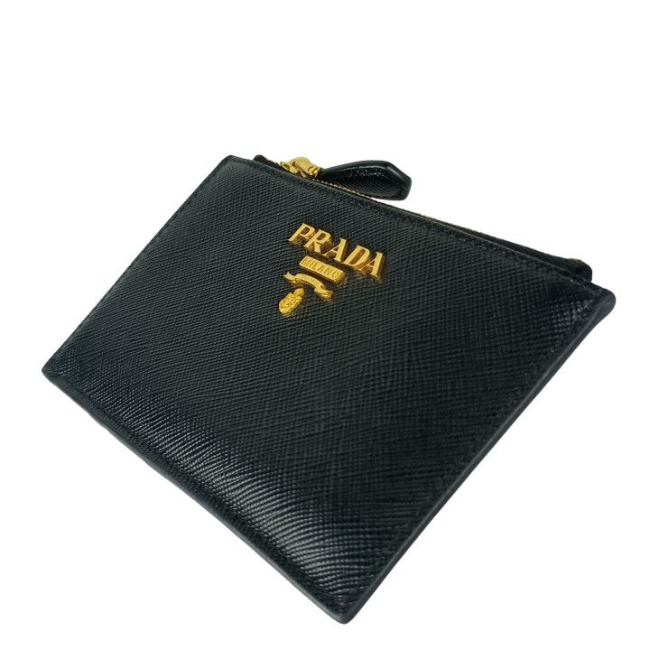 Prada Coin Case Nero Ibisc Saffiano Multic Card Gold — view 2