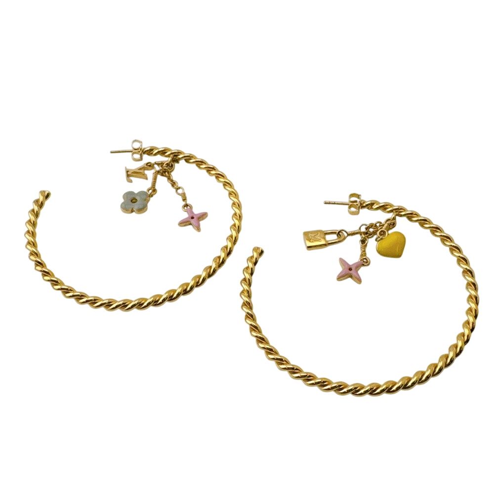 Louis Vuitton Earrings Hoop Pink Heart Flower Cadena Cles All Sweet Monogram
